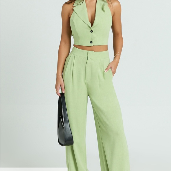 Showpo. Pants - Showpo Light Green Wide Leg 2 Piece Pant and Halter Top